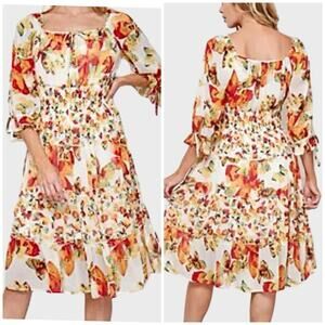 Figueroa & Flower Tiered Smocked Midi Dress Size L Prairie Cottagecore Fairycore